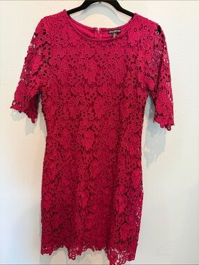 Nina Leonard Red Wine Floral Lace Sheath Dress